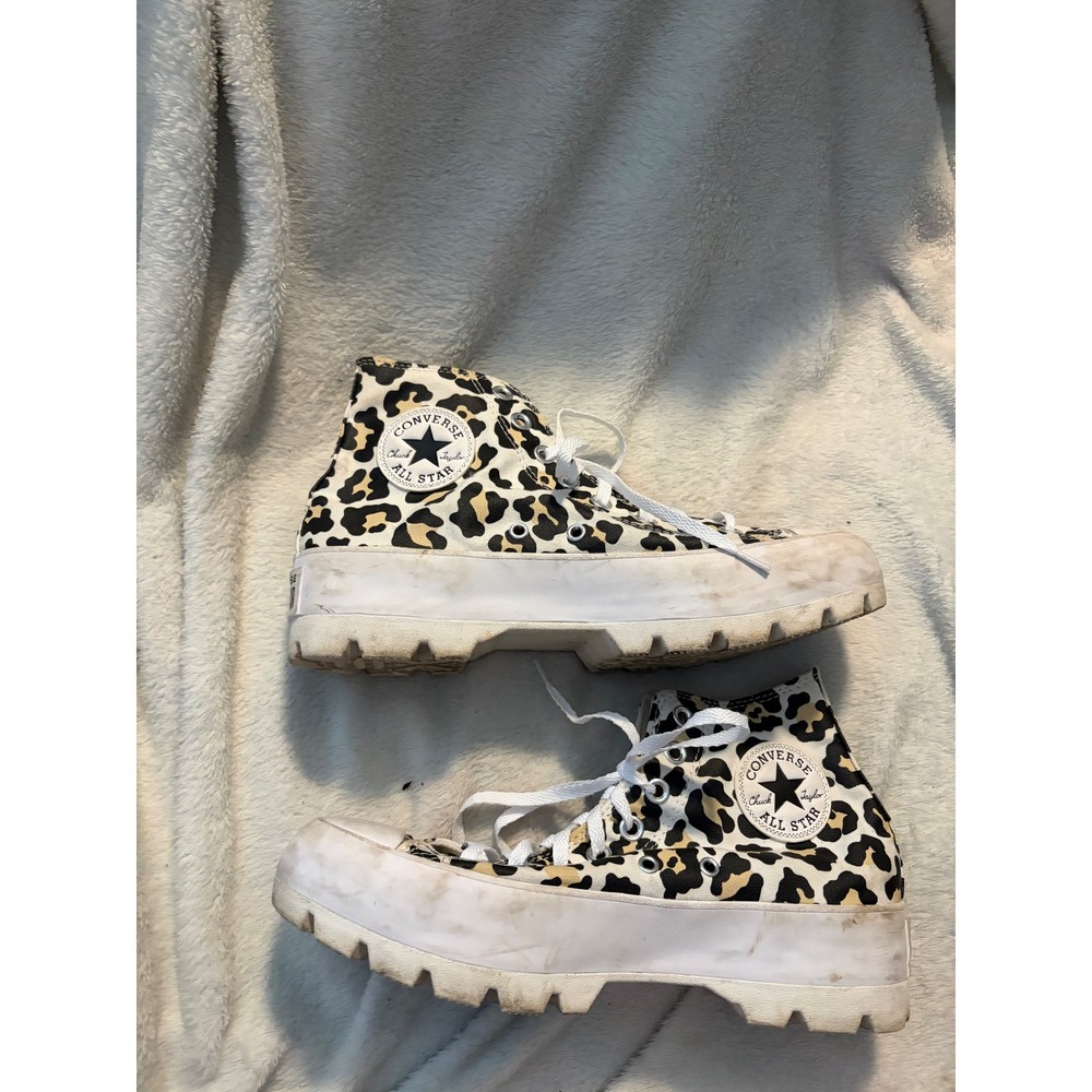 Converse Lugged High Top Leopard Print Sneakers Tan Black White Platform Size 8 - Picture 11 of 13